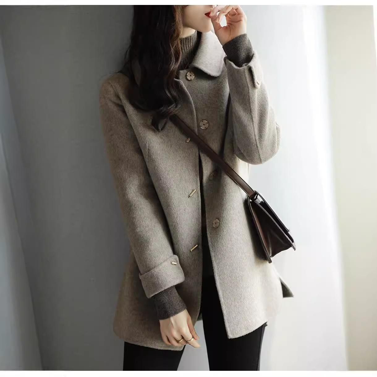 

Новая корейская версия Маленькое повседневное пальто Женское короткое шерстяное пальто Тонкое пальто Женское универсальное 2XL