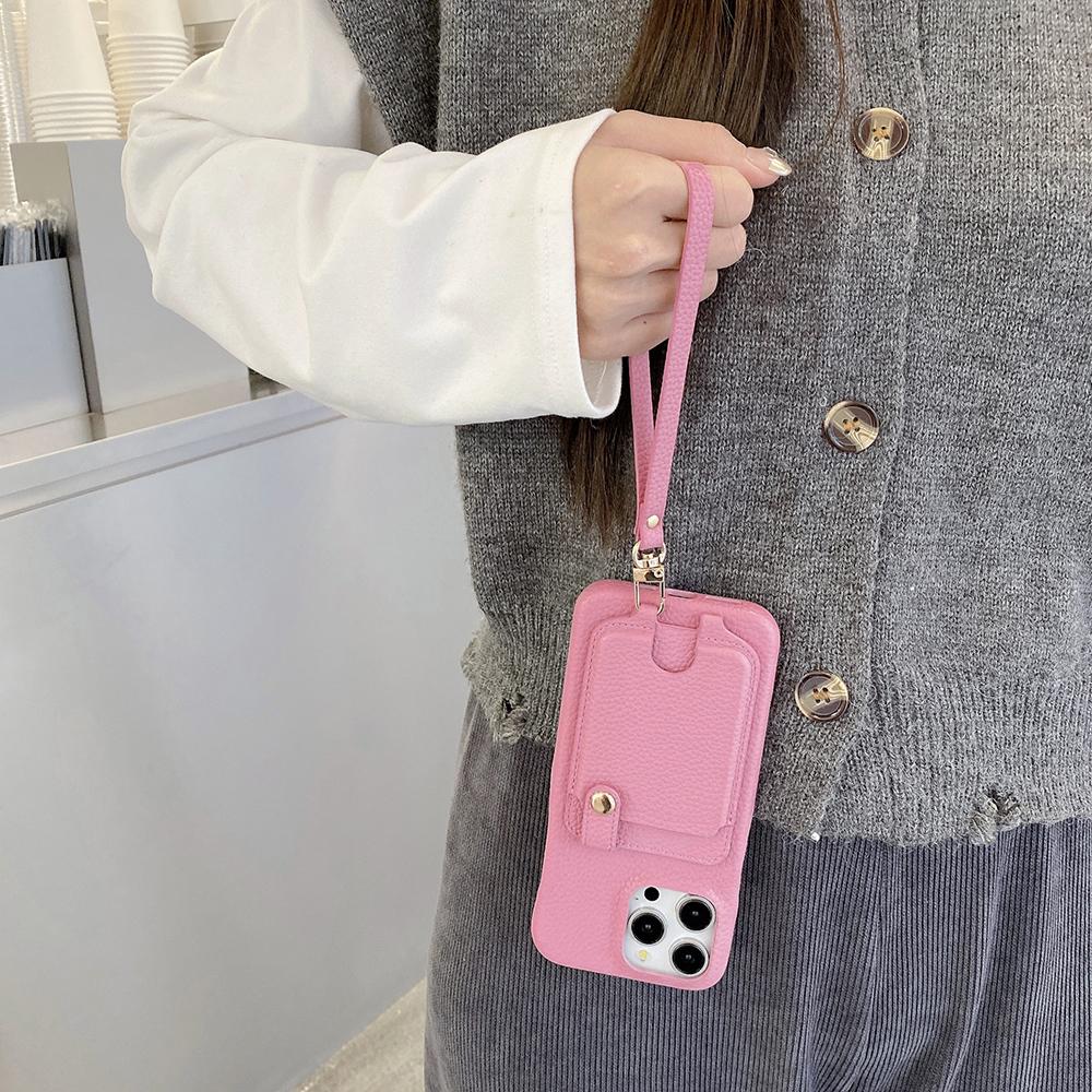 Für iPhone 16 Pro Max Hülle Multifunktionale Kartenfächer Leder Rückseite mit Handschlaufe