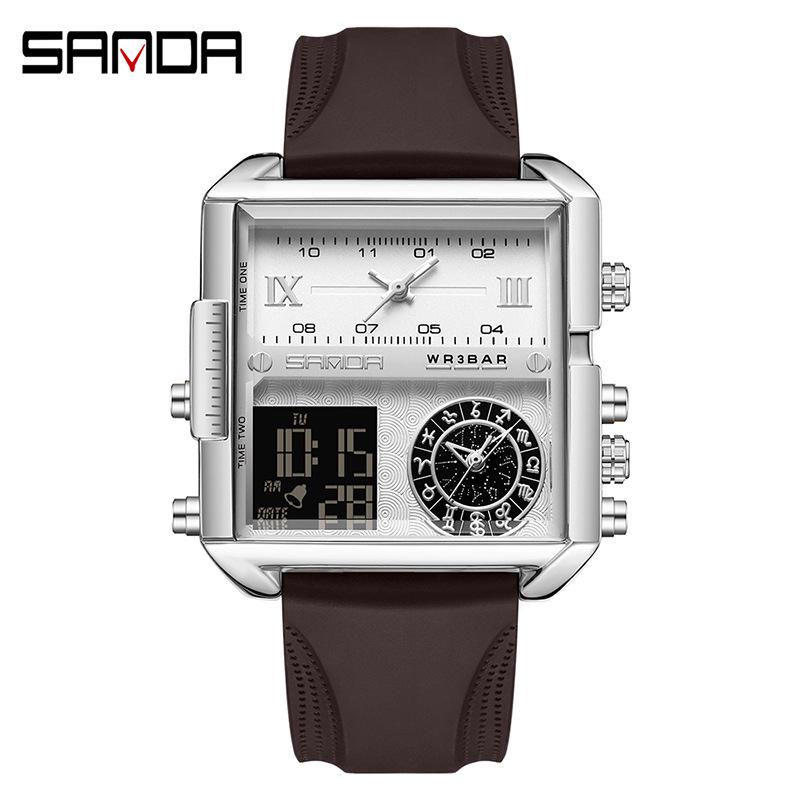 Sanda Fashionable Men's Square Multifunctional Waterproof Sports Quartz Watch