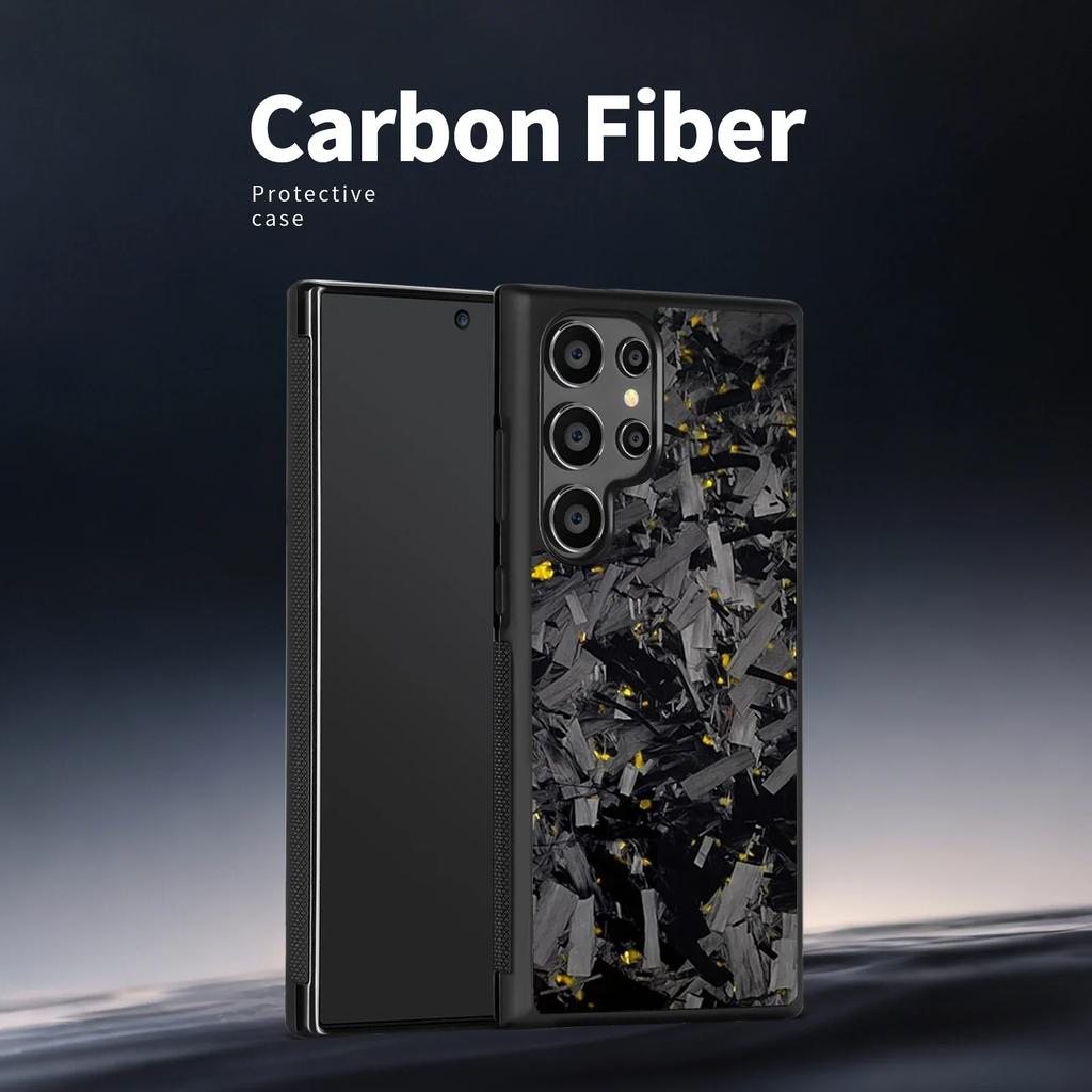 Luxury Carbon Fiber Texture MagSafe Case For Samsung Galaxy S25 S24 S23 S22 Plus Ultra Alloy Lens Shockproof Cover