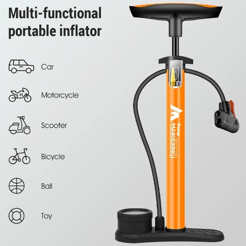 Bike Pump with Gauge Multi-functional Inflator for Bicycles and Cars 160PSI with High-Pressure Gauge and 3-in-1 Nozzle Air Pump