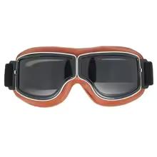 Vintage Pilot Motorcycle Goggles UV400 Windproof Scratch Resistant PC Lens with Leather Trim for Open Face Helmet