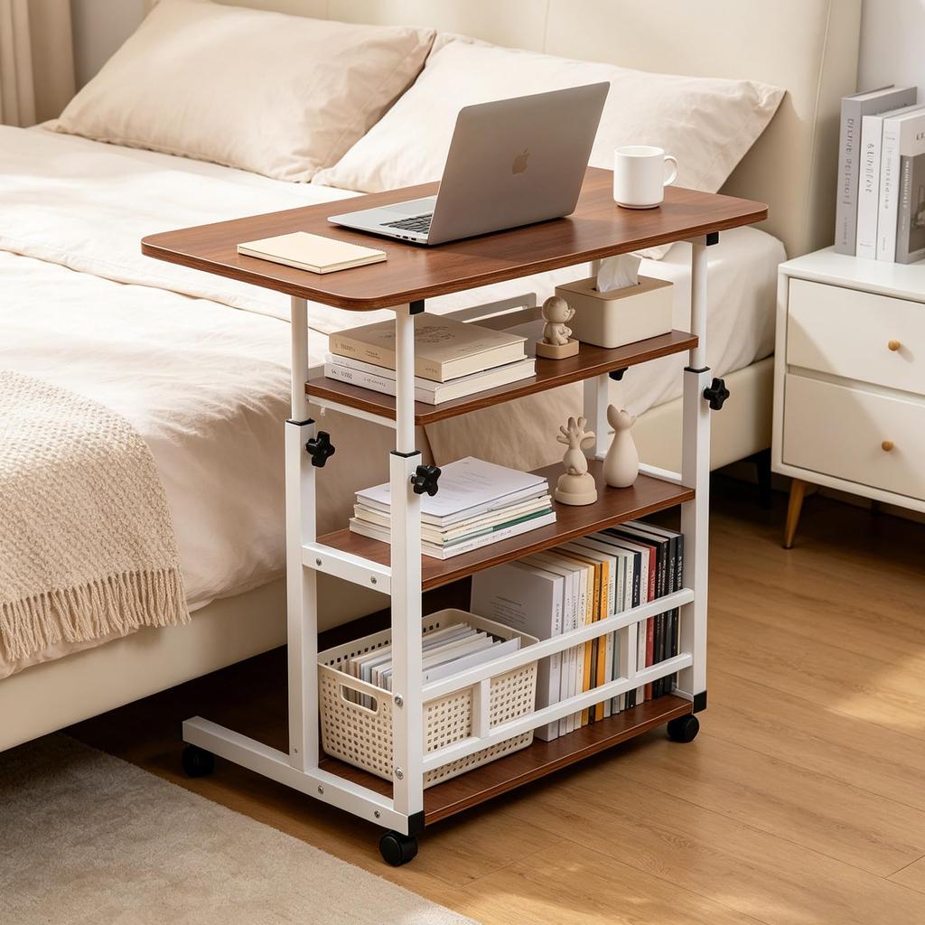 AUTVIVID Bedside Nursing Infinitely Adjustable with Wood Lifting Scandinavian Stylish Living PC Single Person Living Table, Table, Height, Casters,