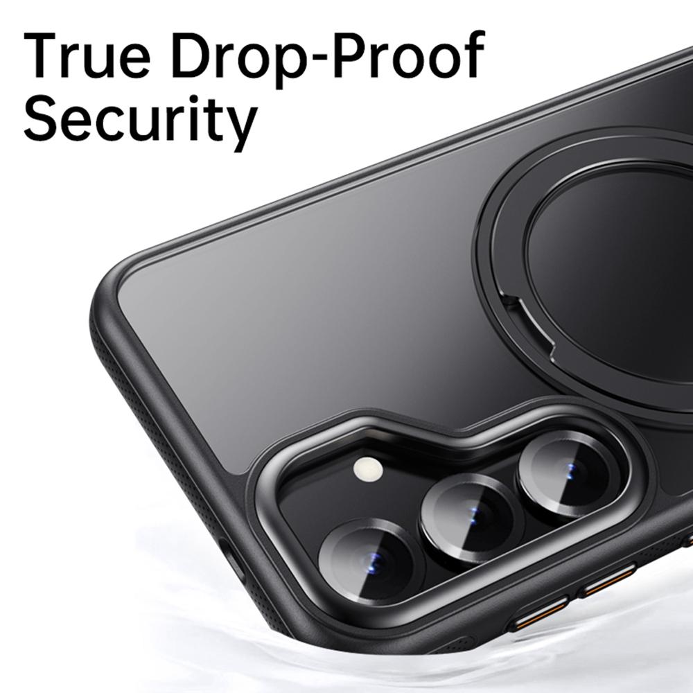 For Samsung Galaxy S25 Magnetic Case Rotating Gear Pivot Kickstand PC+TPU Phone Back Cover