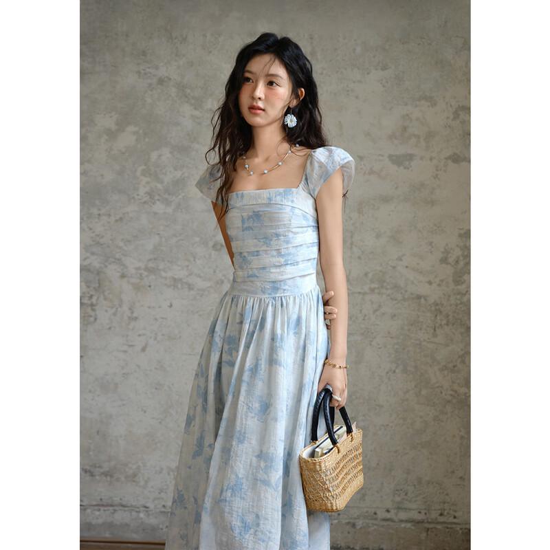 Mishow French Floral Shirred Puff Sleeve Maxi Dress L