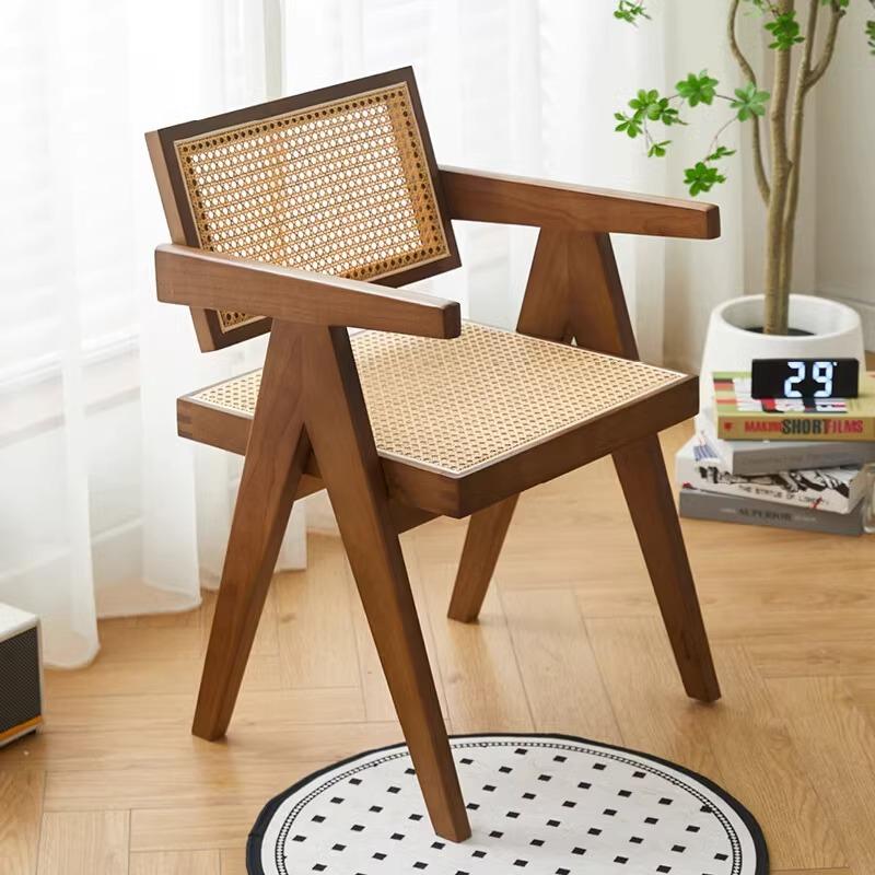 Medieval Modern Armchair - Wooden Frame and Rattan Weaving Design, Accent Chair for Dining Room and Living Room, Lounge Chair