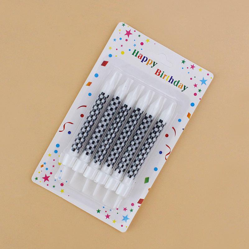 Ins Style Black Checkered Pattern Printed Cake Candles Birthday Party White Checkered Black Printed Candles
