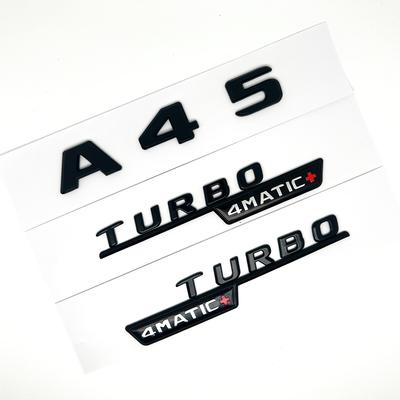3D ABS Glossy Black Car Fender Badge Turbo 4MATIC Sticker Rear Trunk AMG Emblem A45 Logo For Mercedes Benz A 45 AMG W176 W177