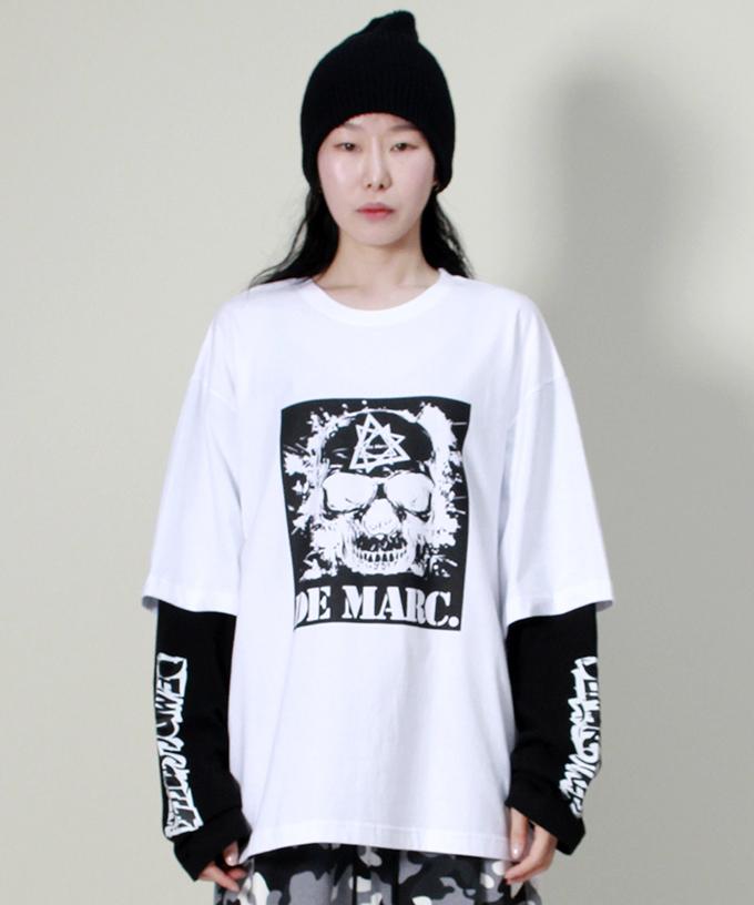 Deumakeu Skull Street Graphic Double Sleeve T-Shirt White