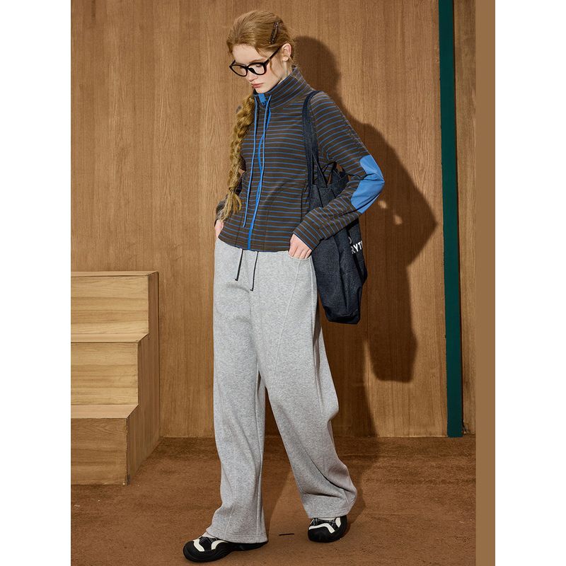 Coolhut Striped Cardigan with Contrasting Color Stand-Up Collar Casual Patchwork Slimming Top for Women 2026 Winter Sweatshirt Jacket for Women