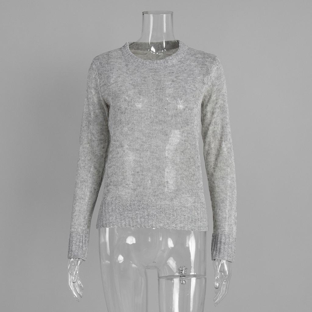 Women's Mohair Round Neck Pullover Sweater Spring Summer Semi-sheer Comfortable Knit Base Top