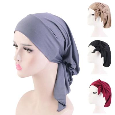 Elastic Ribbon Headscarf Hat Ethnic Style Sleep Hair Cover New Muslim Hijab Underscarf Cap