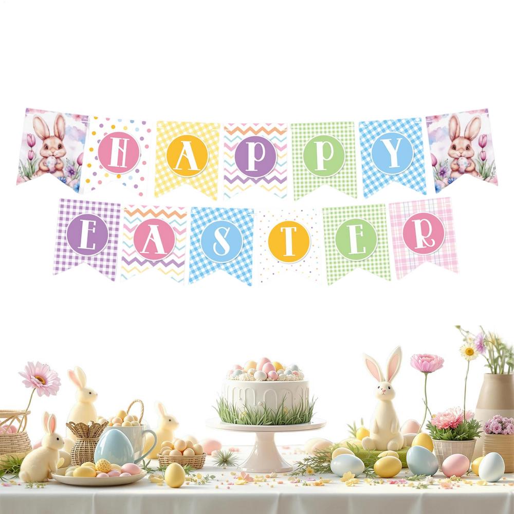 Easter Party Decorations Bunting Garland Welcome Backdrop Colorful Easter Banner Decorations For Home Farmhouse Fireplace Tree
