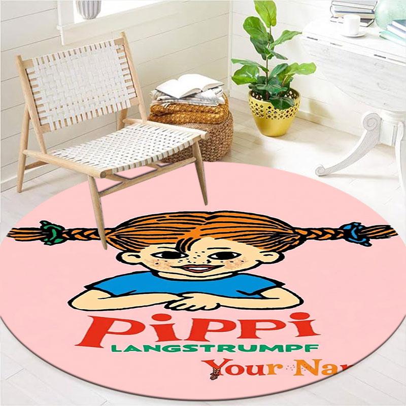 Pippi Longstocking Custom Name Round Area Rug,Carpet Rug for Living Room Bedroom Sofa Playroom Decor,Non-slip Floor Mat