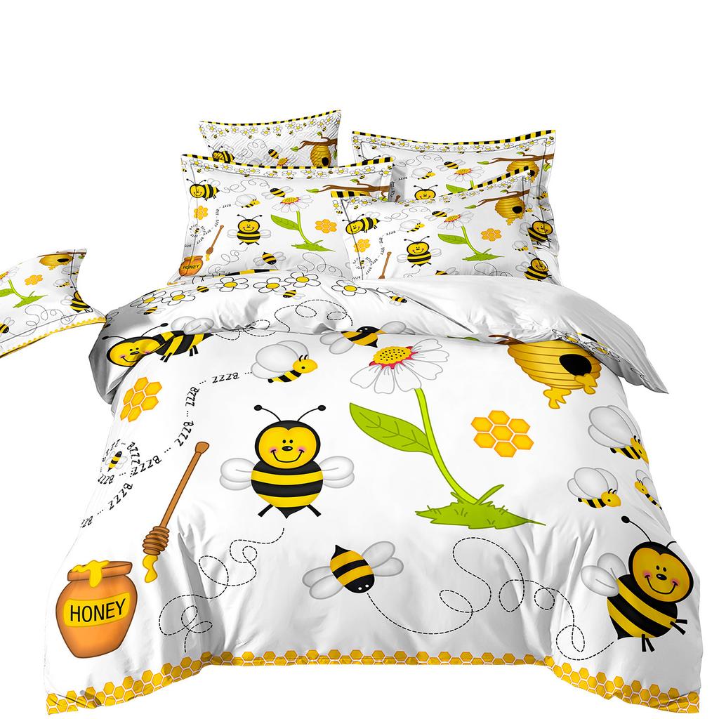 Cartoon Animation Bedding 3D Digital Printing Animal Plaid Unicorn Quilt Cover Three-Piece Set