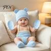 Minimalist Baby Outfit Newborn Hat Gloves And Booties Set, Cotton Infant Bear Ears Anti Scratch Care Gift Set Mittens & Foot Protectors for