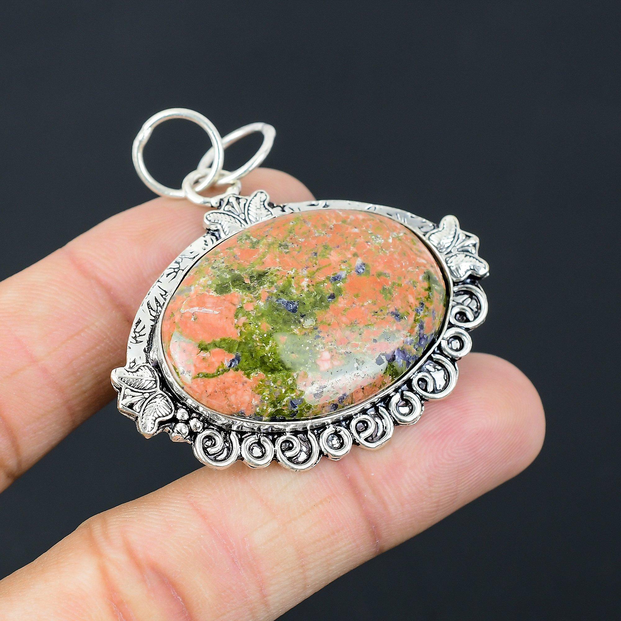 Daughters Day Sale 925 Sterling Silver Unakite Stone Ethnic Anniversary Pendant
