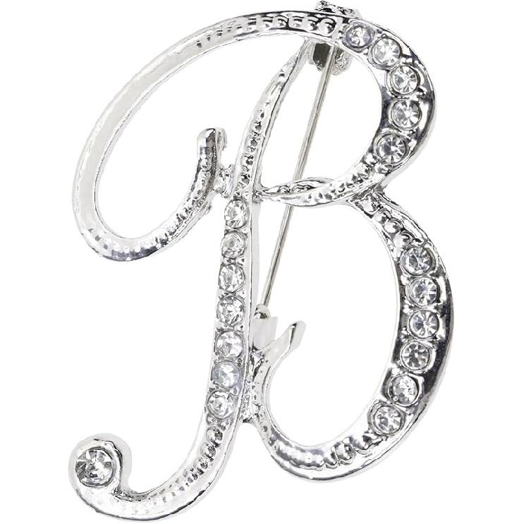 26 Letter Brooch Pins Small Silver Metal Rhinestone Crystal Initial A~Z Alphabet Brooch Lapel Pins for Men Women Girls Boys Birthday Christmas