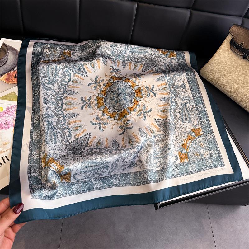 Ethnic Style Cashew Nut Simulation Silk Printing Women's Silk Scarf Square Scarf High-end Shawl Sunscreen Neck Scarf Headscarf Scarf