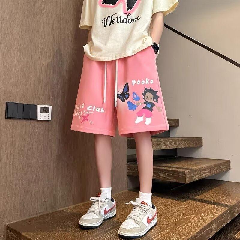 

Шорты мужские новые летние свободные повседневные брюки с пятью точками Niche Design Sports Sweatpants One size розовый