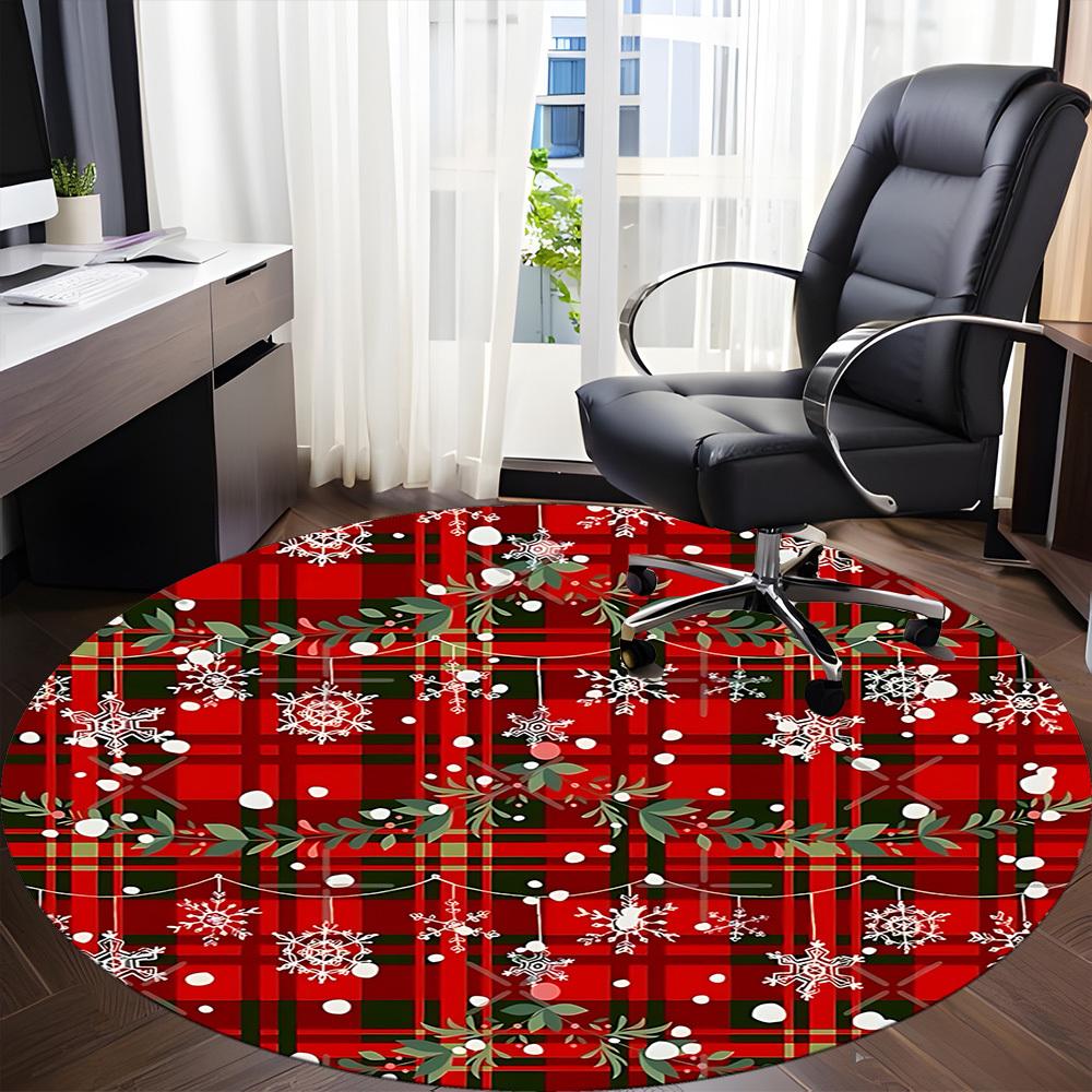 1pc Christmas Plaid Office Round Rug, Non-slip, Soft and Durable Office Rug for Interior Decoration, Perfect for Office, Beautiful Decoration yy260324
