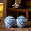 Ru Ware Blue & White Ceramic Tea Caddy: Moisture-Proof Chinese Style Sealed Storage for High-Grade Green, White, and Pu'er Tea.