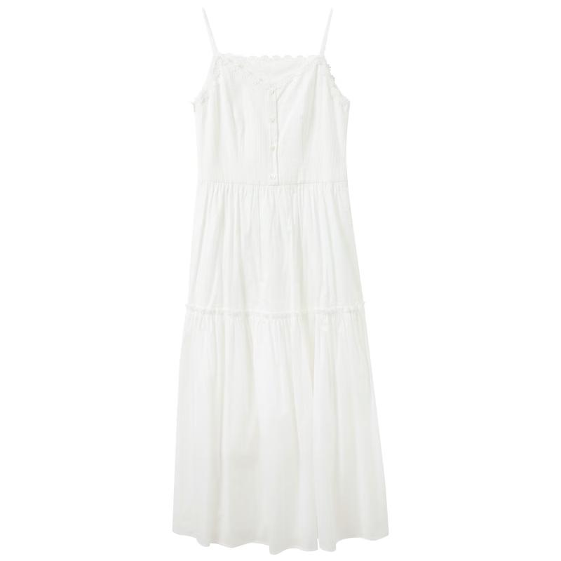 SANCITY 100% Cotton Sleeveless White A-Line Maxi Dress M