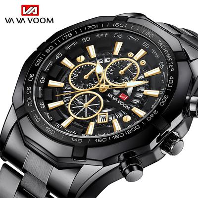 Relojes de cuarzo de moda para hombre, relojes deportivos de lujo de acero inoxidable, reloj luminoso con calendario, reloj de pulsera cronógrafo resistente al agua para hombre