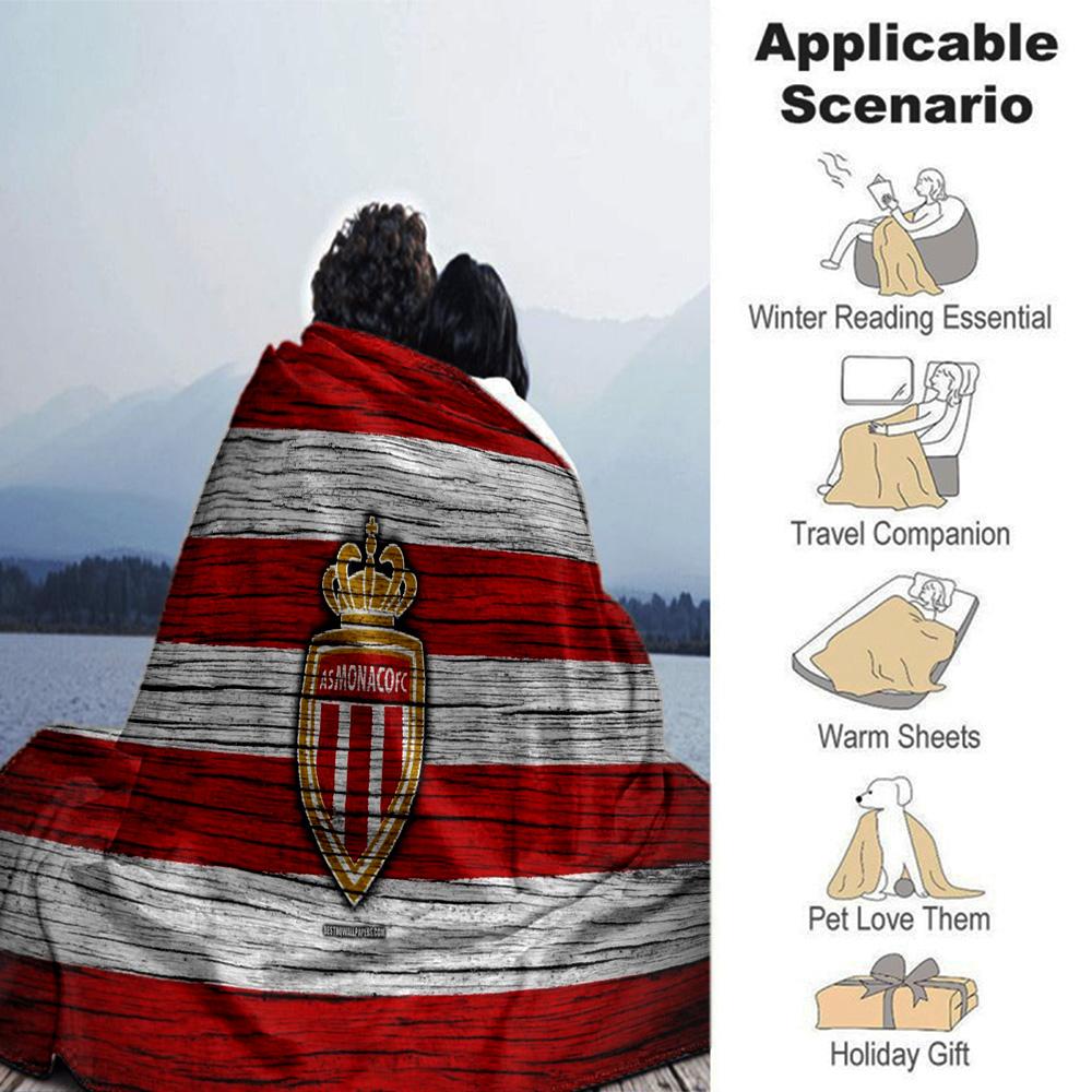 As Monaco Crest Flannel Blanket, Soft Polyester, Modern Design, All-Season for Camping, Travel, Gifts for holidays or birthdays