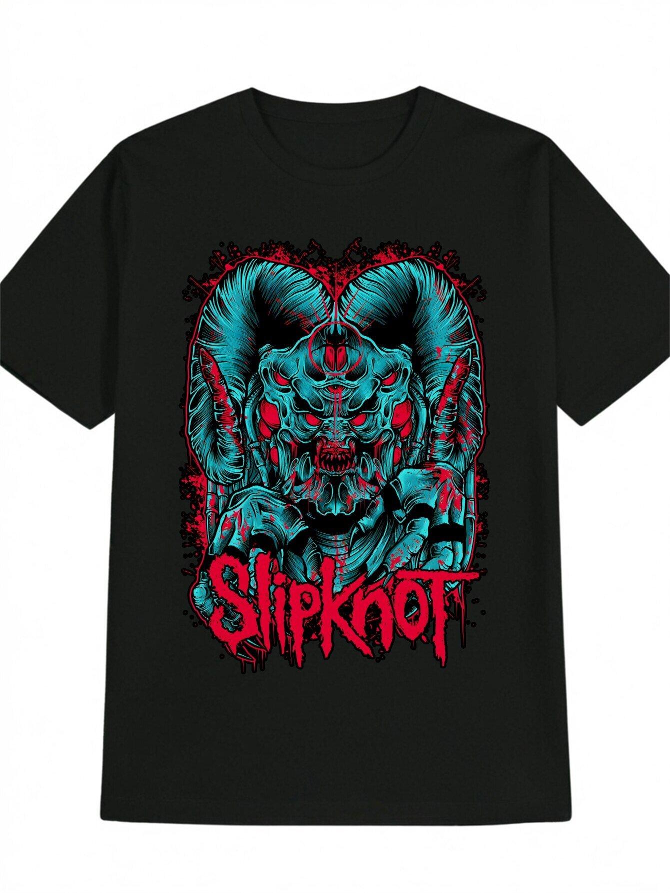 Casual Crew Neck T-shirt with Slipknot Portrait Print XL