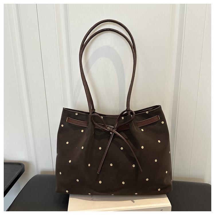 Polka Dot Retro Underarm Tote Bag with Bow - Summer 2026 Trend, Women's Large Capacity