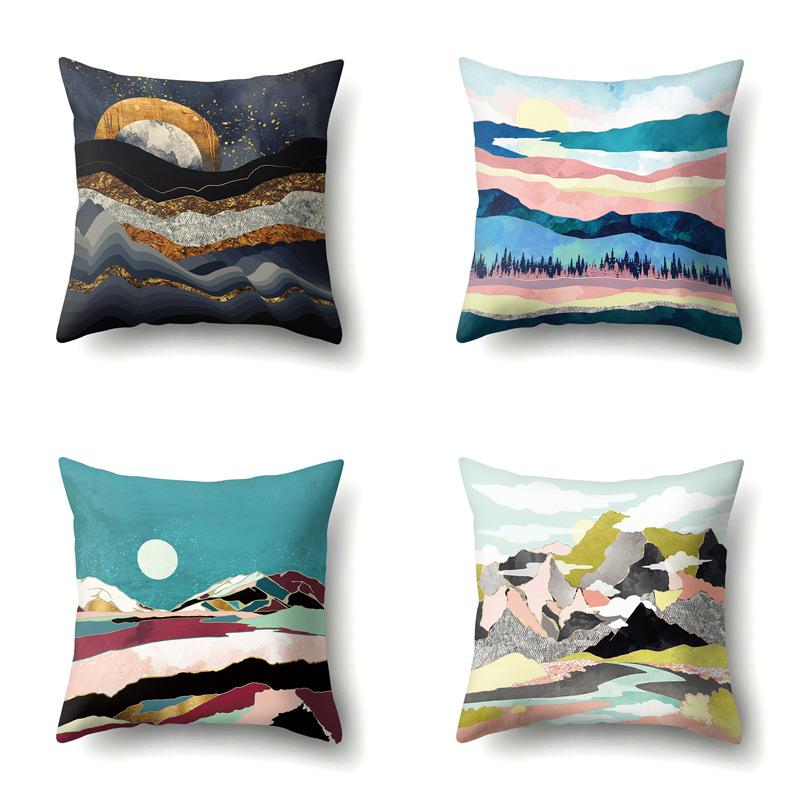 Polyester Pillow Cover Mountain Print Pillow Cover Waist Cushion Cover Car Cushion Head Cushion Cover Premium Durable