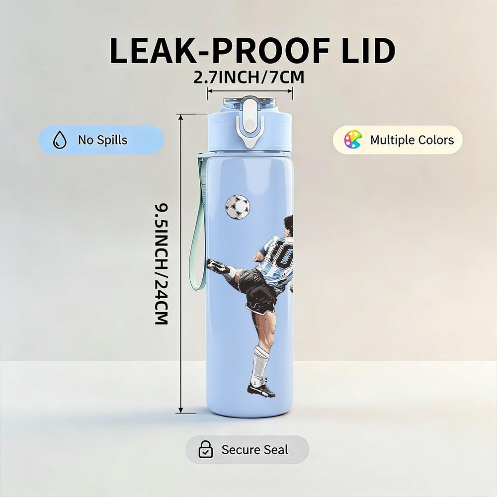1PC Soccer Player Kicking Ball 750ml Color Plastic Sports Water Bottle Leakproof Flip Straw Lid Suitable for Sports Office Home Use