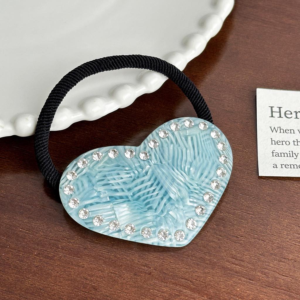 Chic Heart Shaped Rhinestone Hair Clip And Scrunchie Set For Stylish High Ponytails