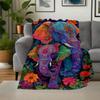 Colorful Elephant Family Art Print - Bohemian Floral DecorBlanket Flannel Throw Blanket for Sofa, Bed, Travel, Camping, Office, Couch, Chair