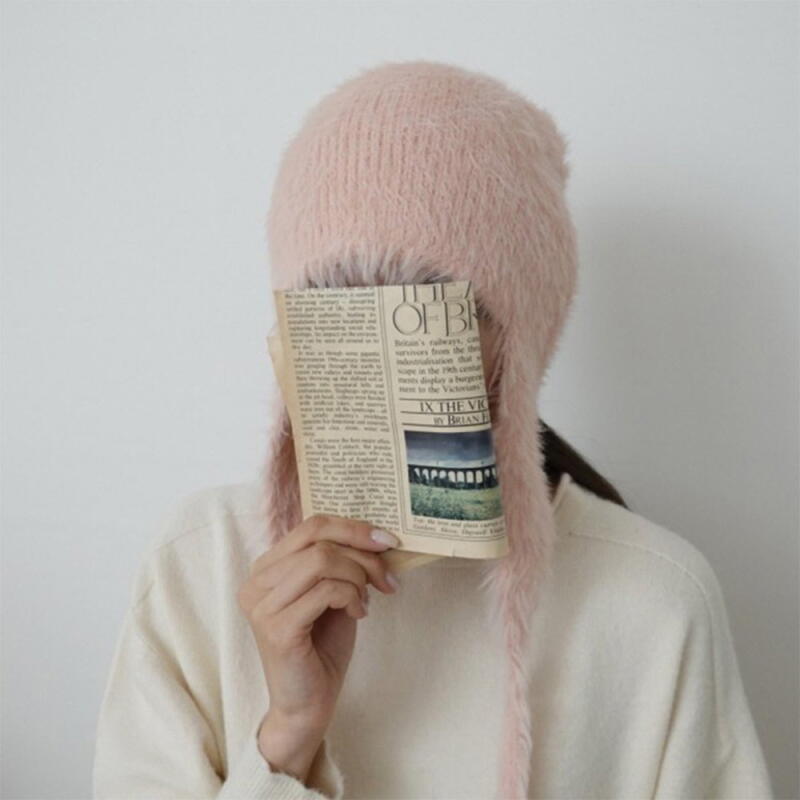 Women s Pastel Color Earmuff Knit Beanie Hat pink