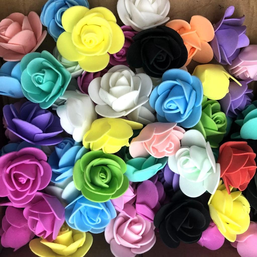 50pcs/bag Beautiful Colorful Foam Flower Roses Suitable Bride Wedding Artificial Flowers Decorative Handmake Diy Gift Box Decor