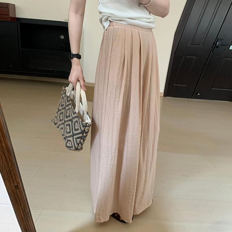 DIMANAF 2025 Summer Spring Women New Wide leg pants Solid Loose Elastic Waist Pleated Elegant Long Pants