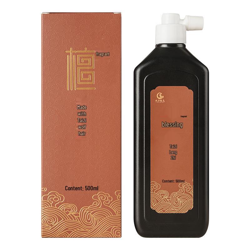 Taizi Sandalwood Ink: Large Bottle for Calligraphy, Beginner-Friendly, with Wolf Hair Brush