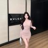 Pure Desire Pleated V-neck Long-sleeved Dress Women's Autumn Lace Splicing Tight Hip Skirt Short Skirt