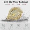 Hip Hop Iced Out Mens Watch Diamond Paved Analog Quartz Watch Waterproof Stainless Steel Luxury Wristwatch