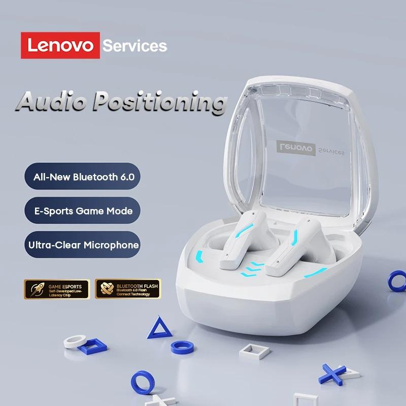 Lenovo Słuchawki douszne GT100 True Wireless do gier – Bluetooth 6.0, ultraniskie opóźnienie 38 ms, czteromikrofonowa redukcja szumów AI, etui z diodami LED RGB 23 h