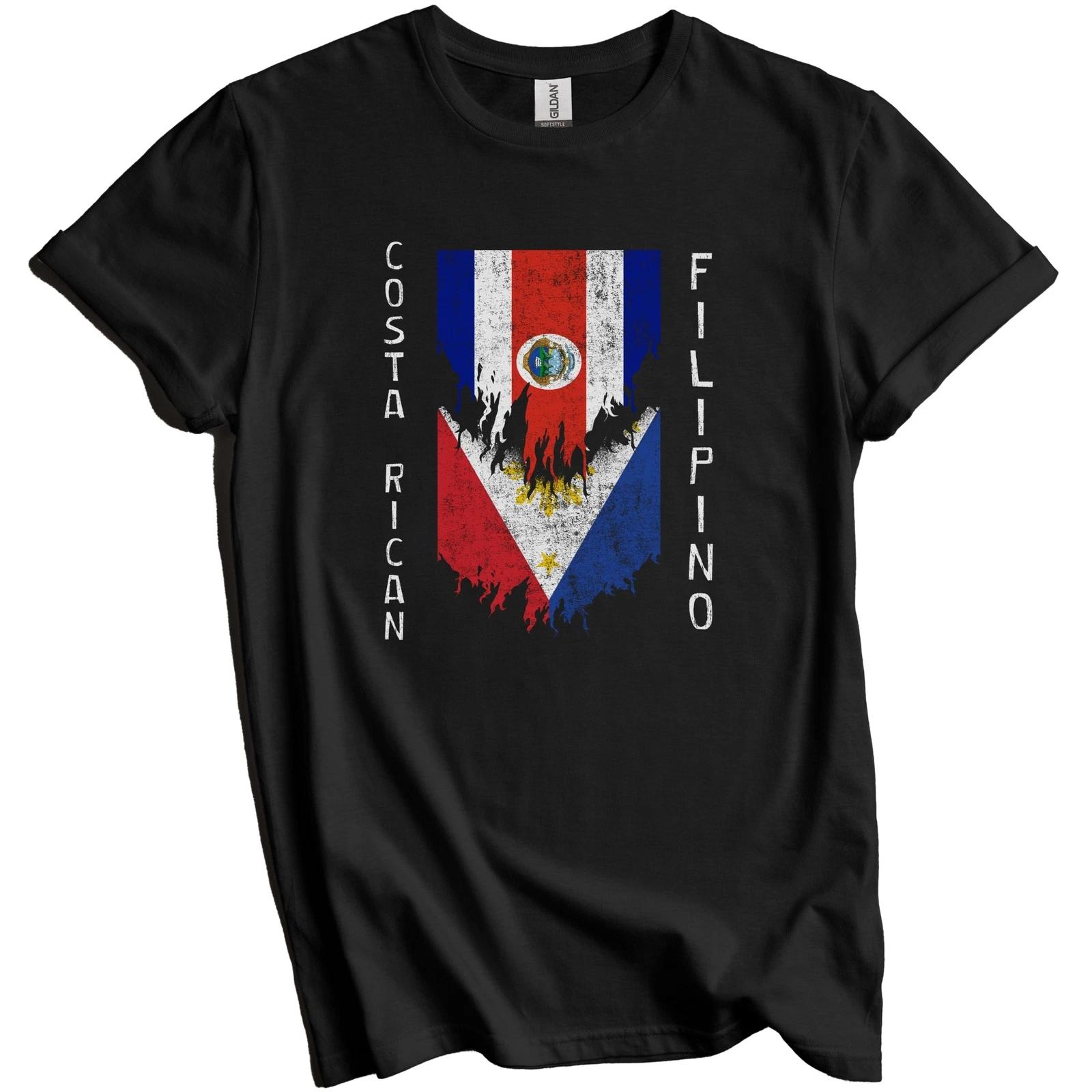 Costa Rican Filipino Flags Ripped Torn Costa Rica Philippines T-Shirt 3XL
