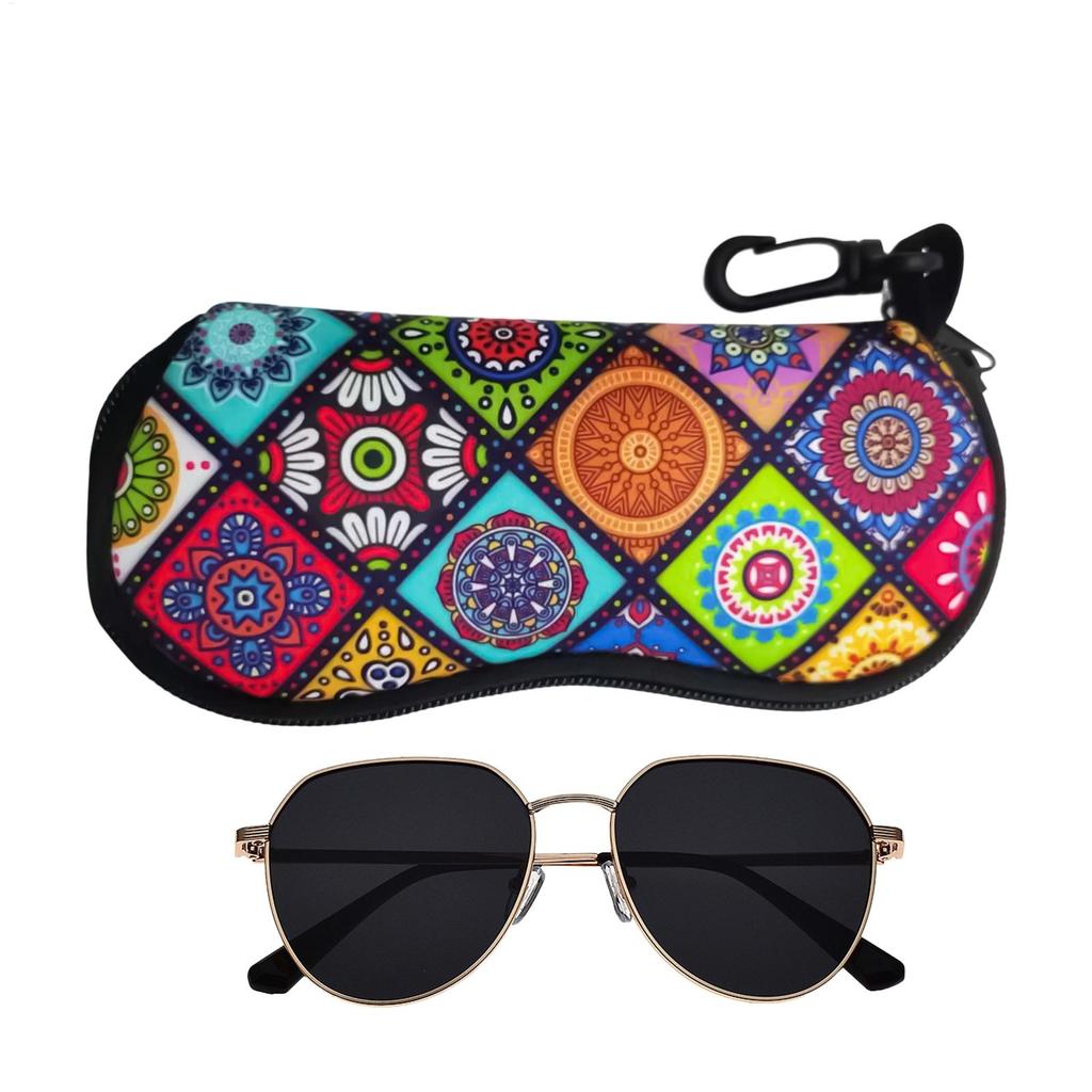 Geometric Pattern Eyeglass Case Soft Protective Bag With Hook Lightweight Glasses Pouch For Travel Home Car Workplace Daily Use
