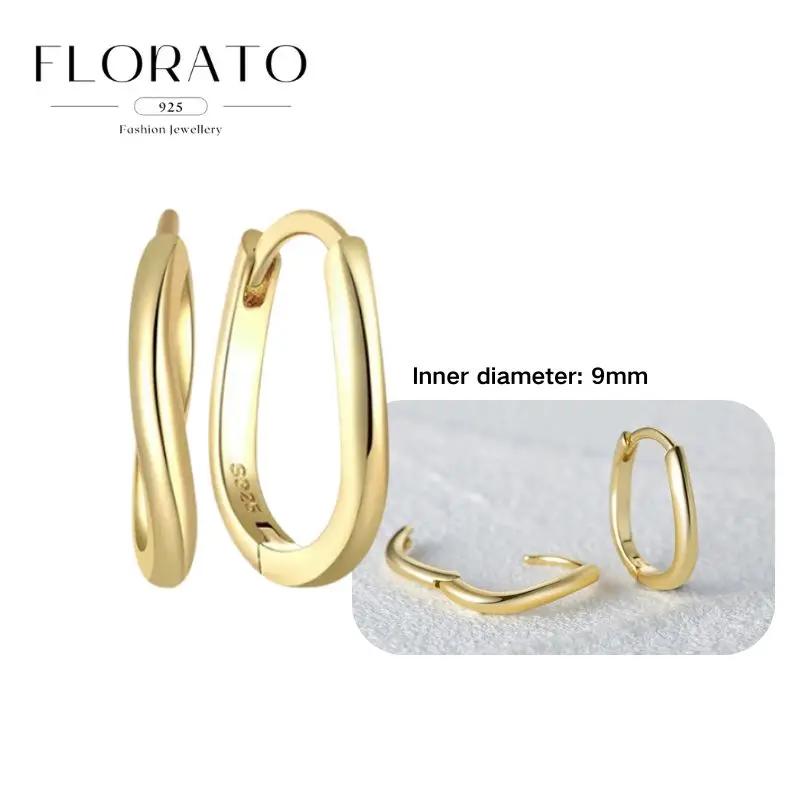 Perforation 925 Silver Ear Needle Minimalist Hoop Earrings Metallic Gold Earrings For Women CZ Fashion Jewelry