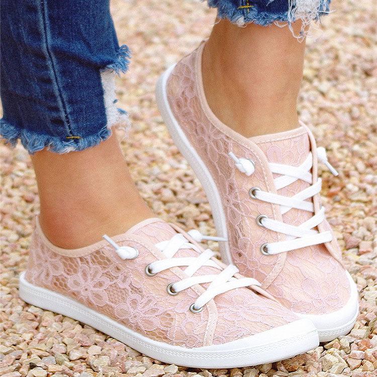 Sneaker Donna Estive in Pizzo a Rete Traspiranti con Lacci Scarpe Casual Taglie Forti 36 43 Sneakers Piatte Leggere Zapatos De Mujer