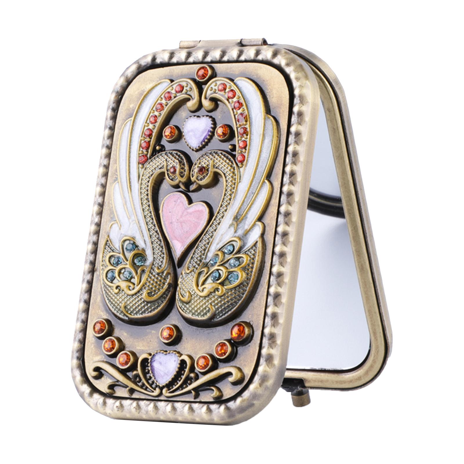 

1 шт. Вінтажне елегантне металеве складне портативне двостороннє дзеркало для макіяжу, косметики, подорожей, аксесуари для краси