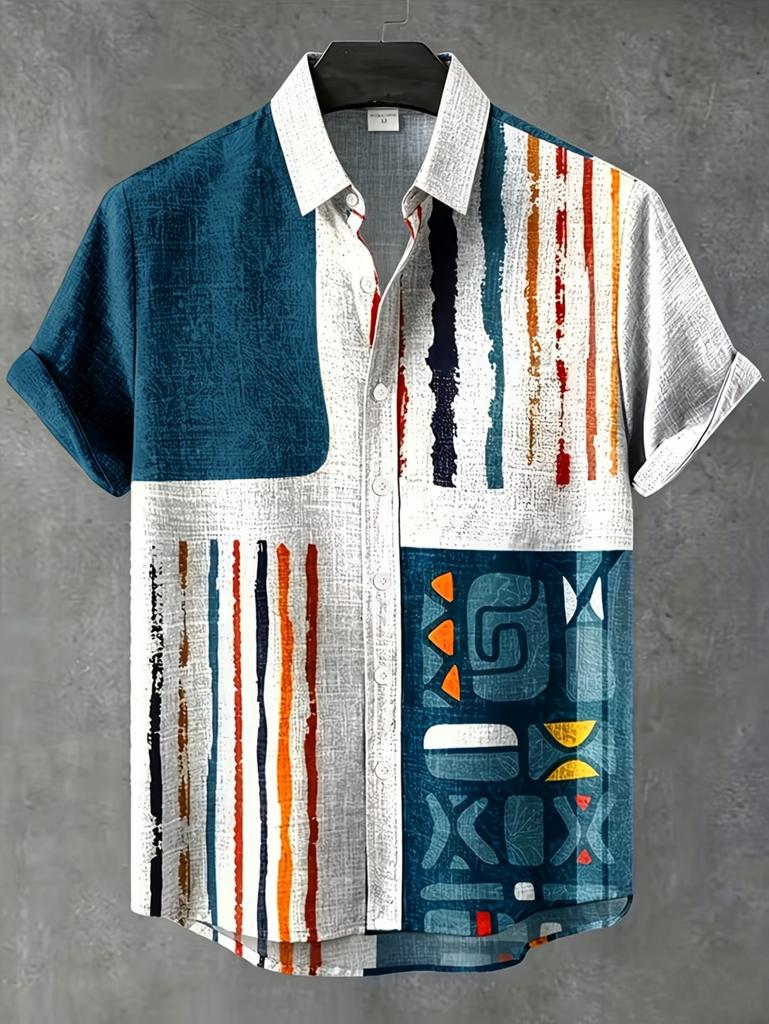 Vintage Summer Ethnic Style Graphic 3D Print Lapel Men Shirt Casual Comfortable Short Sleeve Shirt Street Shirts Man's Clothes