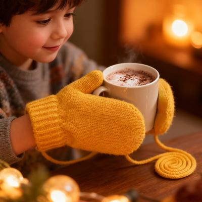 Kids Winter Gloves Warm Thickened Full Finger Mittens Knitted Gloves with Rope for Boys And Girls Cycling Skiing Daily Outings