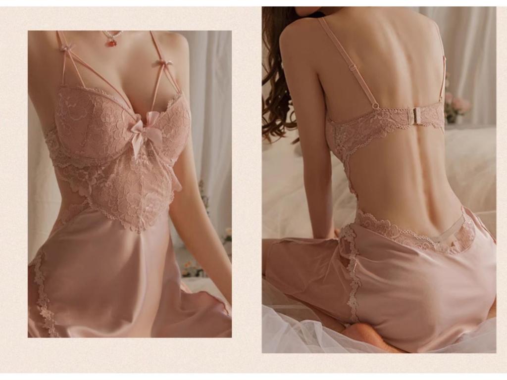 Dámská hedvábná krajková camisole šaty na spaní Luo Qianxu s vycpávkami - Možnosti pro větší i menší poprsí